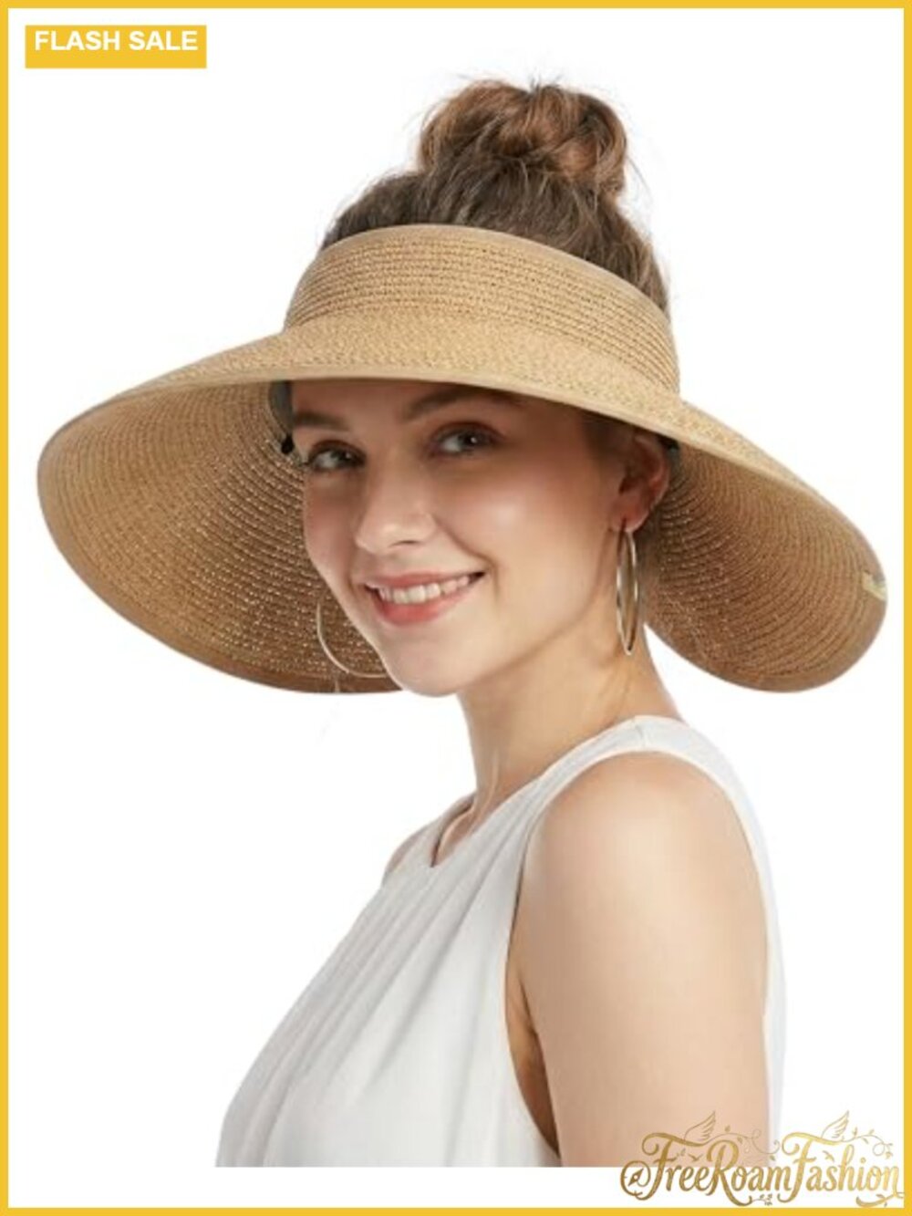 UPF 50+ Wide Brim Straw Sun Hat Ponytail Friendly Packable Beach Travel